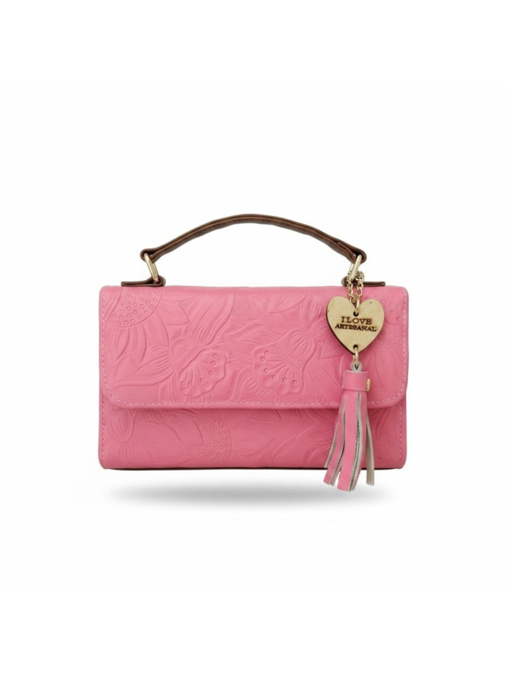 Mexican Pink Sunflower Embossed Tooled Artisan LEATHER Crossbody Purse - Picture 2 of 16